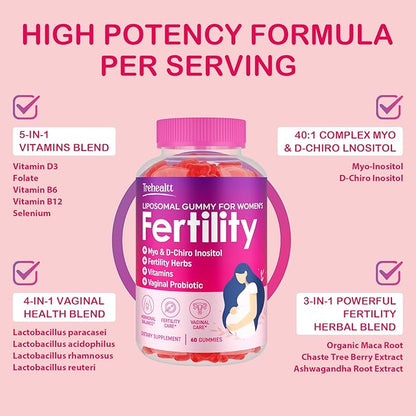 Fertility Supplements for Women, Prenatal Vitamins for Women with Myo-Inositol & D-Chiro Inositol, Folate, Herbs, for Hormonal Balance*, Fertility, 360 Prenatal Gummies (Raspberry)