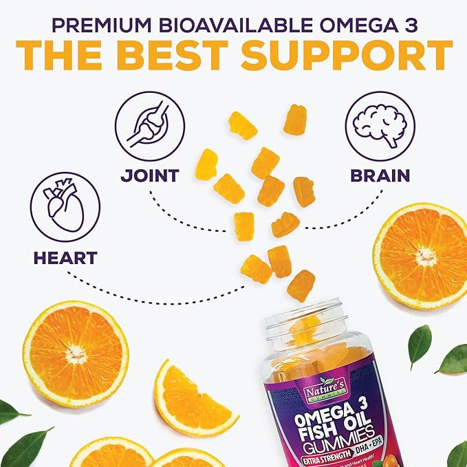Omega Fish Oil Gummies - Delicious Orange Flavor Fish Oil Omega 3 Supplements with Heart Healthy EPA & DHA Fatty Acids for Heart, Joint & Brain Support - Omega 3 Fish Oil Gummy Vitamins - 120 Gummies