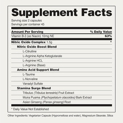 Snap Supplements Nitric Oxide Booster, Nitric Oxide Supplement for Blood Circulation and Blood Flow, 60 Capsules