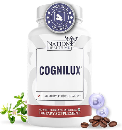 Cognilux - Brain Supplements for Memory and Focus - Nootropic Focus Supplement with Niacin, Vitamin B6, GABA and More - Memory Supplement for Brain, Brain Health, 60 Capsules