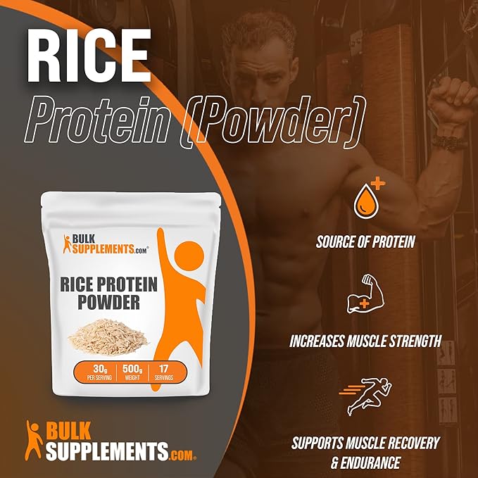 BulkSupplements.com Organic Rice Protein Powder - Unflavored Protein Powder, Plant Protein Powder - Vegan, Dairy Free & Gluten Free, 30g per Serving, 500g (1.1 lbs) (Pack of 1)