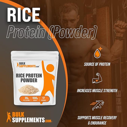 BulkSupplements.com Organic Rice Protein Powder - Unflavored Protein Powder, Plant Protein Powder - Vegan, Dairy Free & Gluten Free, 30g per Serving, 500g (1.1 lbs) (Pack of 1)