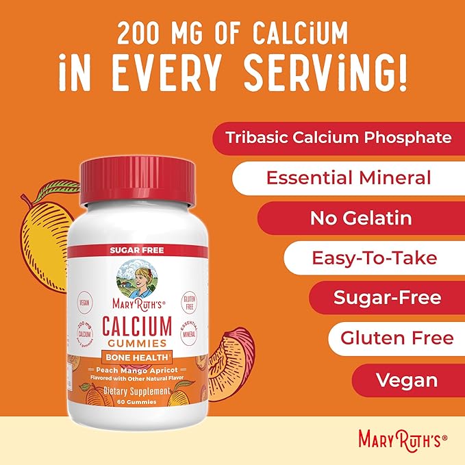 MaryRuth Organics Calcium Supplement | Sugar Free | Calcium Gummies for Women and Men Ages 14+ | Strong Bones and Teeth | Essential Mineral | Vegan | Gluten Free | 60 Count