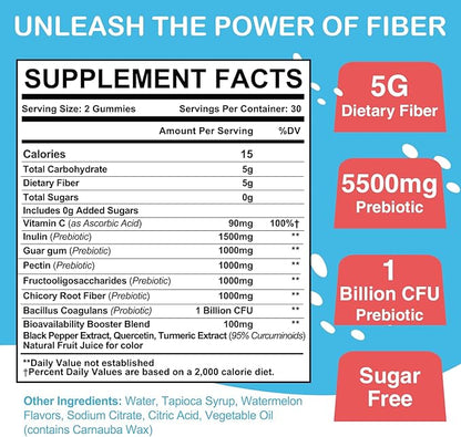 Fiber Gummies for Adults, Fiber Gummies for Women & Men, Fiber Gummies for Regularity, Digestion & Gut Health, 5 Prebiotics Complex, Inulin, Fos, Chicory Root - Fiber 5g, Sugar Free, 7 Packs