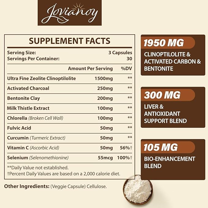 2300 MG Zeolite Detox Capsules, Organic Activated Charcoal, Bentonite Clay, 1-2 µm Clinoptilolite, Maximum Absorption, Gut Liver Detox Cleanse Full Body for Women Men, 90 Capsules