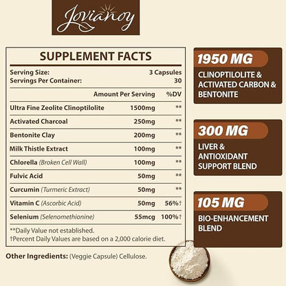 2300 MG Zeolite Detox Capsules, Organic Activated Charcoal, Bentonite Clay, 1-2 µm Clinoptilolite, Maximum Absorption, Gut Liver Detox Cleanse Full Body for Women Men, 90 Capsules