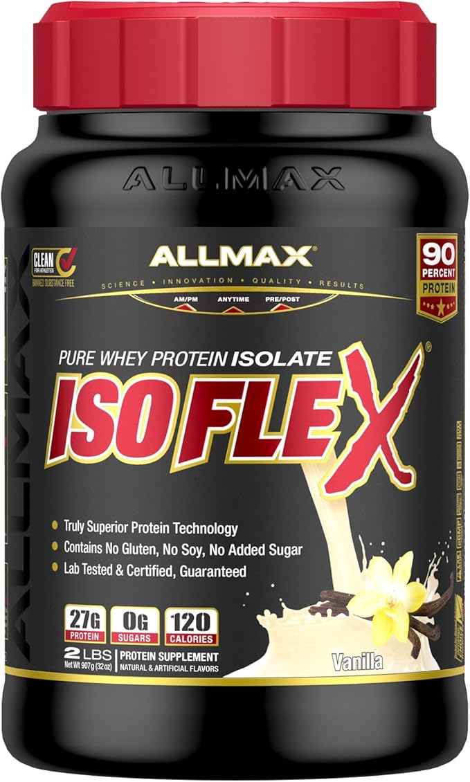 ALLMAX Nutrition - ISOFLEX Whey Protein Powder, Whey Protein Isolate, 27g Protein, Vanilla, 2 Pound