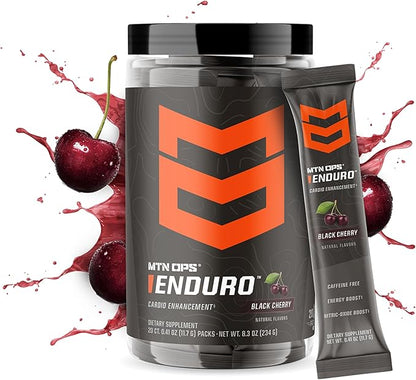 MTN OPS Enduro Trail Packs Nitric Oxide Supplement & Stim-Free Pre Workout - 20 Servings - with Magnesium Citrate, Beet Root Powder, Niacinamide, L Arginine & L Citrulline - Black Cherry