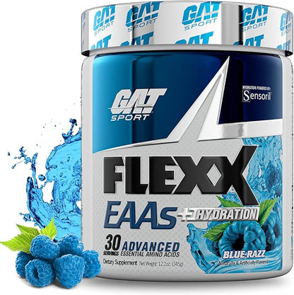 GAT SPORT Flexx EAAs + Hydration, Advanced Essential Amino Acids, 30 Servings (Blue Razz)
