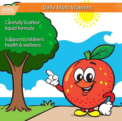 Buried Treasure Children's Daily Multi Liquid Multivitamin & Minerals Nutritional Dietary Vegan Supplement for Kids No Artificial Ingredients Non-GMO Natural Fruit Flavors, 16 oz w/Dose Cup