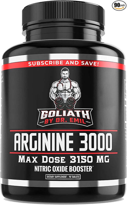 Dr. Emil - L Arginine (3150mg) Highest Capsule Dose - Nitric Oxide Supplement for Vascularity, Endurance and Heart Health (AAKG and HCL) - 90 Tablets