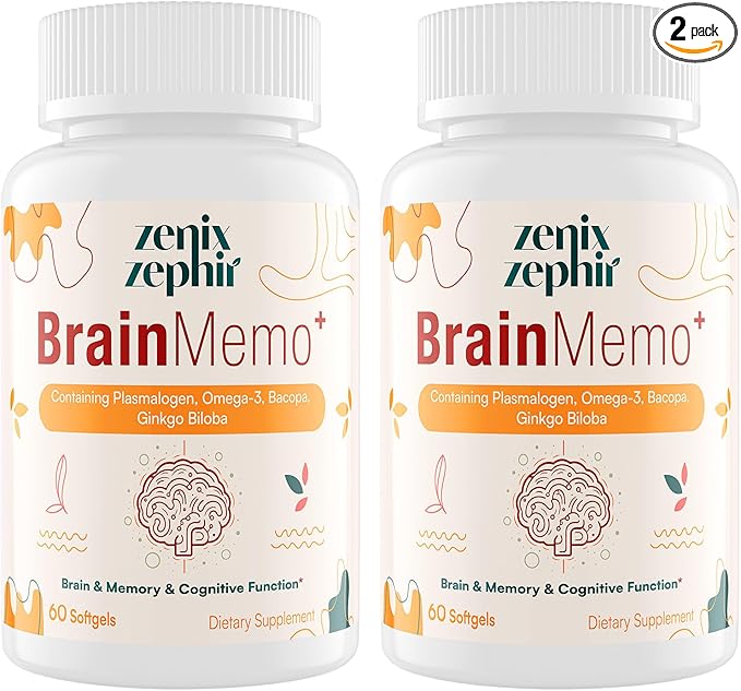 Memory Focus Supplement - Brain Support with Omega-3, Bacopa and Plasmalogens for Enhanced Cognitive Function - Concentration and Memory - Non-GMO, 120 Softgels