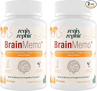 Memory Focus Supplement - Brain Support with Omega-3, Bacopa and Plasmalogens for Enhanced Cognitive Function - Concentration and Memory - Non-GMO, 120 Softgels