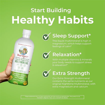 MaryRuth Organics Extra Strength Nighttime Liquid Multimineral Sleep Supplement | Sugar Free | Calm Magnesium Citrate | NO Melatonin | Calcium Magnesium Zinc | Lemonade Flavor | Vegan | 32 Servings
