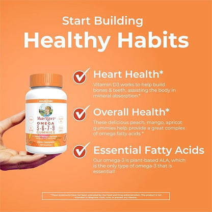 Vegan Omega 3 6 7 9 Gummies by MaryRuth's | Up to 4 Month Supply | Omega 3 Supplement with Flaxseed Oil | Omega 3 Gummies | No Fish Taste | Non-GMO | 120 Count