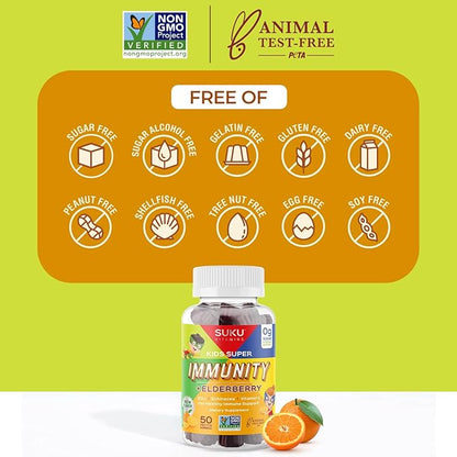 Kids Super Immunity - Elderberry, Echinacea, Vitamin A and Zinc Gummies for Immune Support - Easy to Chew - Non GMO, Gluten Sugar Free - Pomegranate Lime Gummy Vitamins, 50 Count