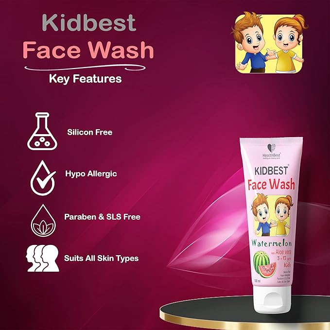 Kids Multivitamin Face Wash - Natural, Non-Toxic 100ml, Organic Watermelon for Normal, Gentle Sensitive & Dry Skin Types - Tear, Paraben, SLS Free, Pack of 1