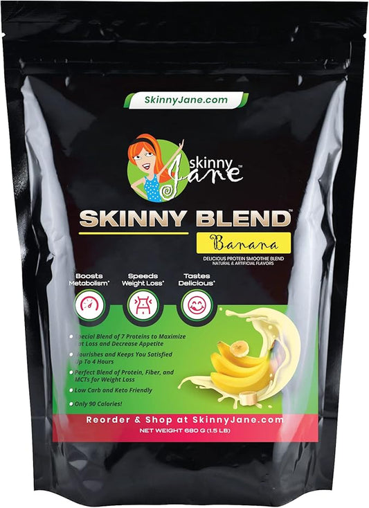 Skinny Blend - Best Tasting Protein Shake for Women - Slim Fast Weight Loss Shakes - Meal Replacement - Low Carb Breakfast - Diet Supplement - Appetite Suppressant - 30 Shakes (Banana)
