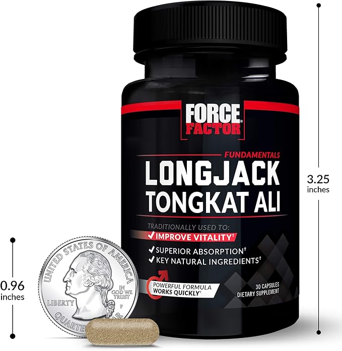 Force Factor Longjack Tongkat Ali 500mg for Men, Longjack Extract to Support Male Vitality and Improve Drive, Longjack Capsules with BioPerine Black Pepper Extract, 60 Capsules (2-Pack)