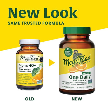 MegaFood Men's 40+ One Daily Multivitamin for Men With Vitamin B, Vitamin D3, Selenium, Zinc & Real Food - Immune Support, Energy Metabolism, and Muscle & Bone Health – Non GMO; Vegetarian - 90 Tabs