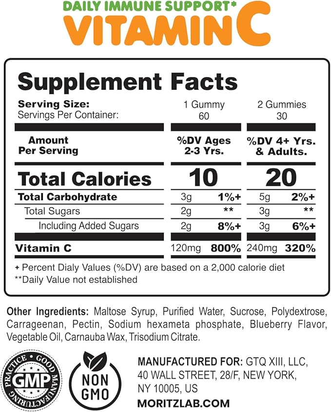 DR. MORITZ Vitamin C Gummies for Kids & Adults 240 mg - Immune Support Low-Sugar Chewable Vitamins for Toddlers - Vegetarian Gelatin-Free Children's Dietary Supplement (Citrus Flavor) (120 Count)