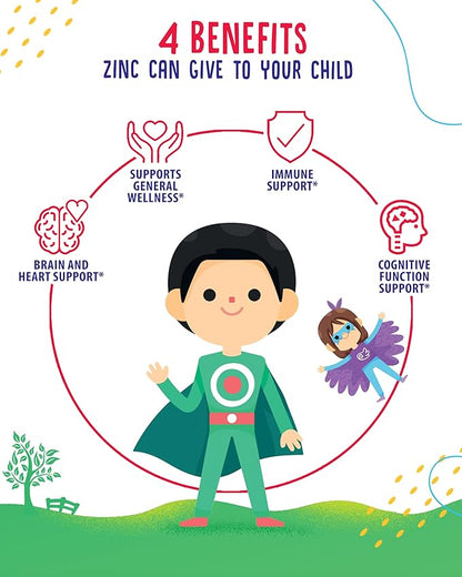 Zinc Gummies for Kids - Chewable Zinc Gummy Supplement for Children Immune Support - Low Sugar Natural Antioxidant Non-GMO Zinc Vitamin Chewables for Toddlers & Teens