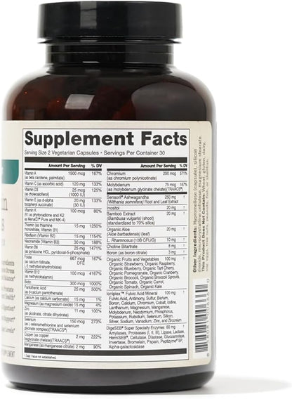 NatureWise Multivitamin for Men + Stress Support + Fulvic Ionic Minerals + Probiotics for Immunity, Male Health, Digestion + Whole Organic Foods - Vegetarian, Non-GMO - 60 Capsules[1-Month Supply]