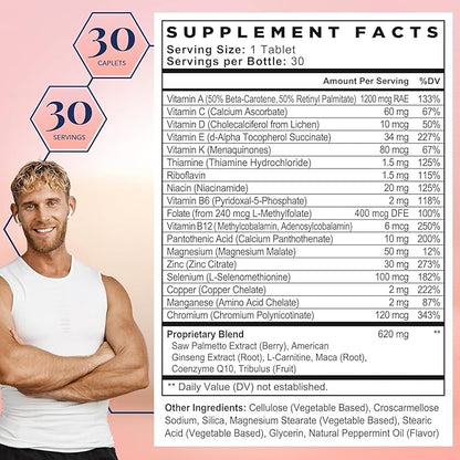 Best Nest Wellness Men's Fertility - Multivitamin Supplement for Men with Methylated Vitamins - Nutritional Supplement with Nutrients & Antioxidants - Supplement with Magnesium & Zinc - 30 Tablets