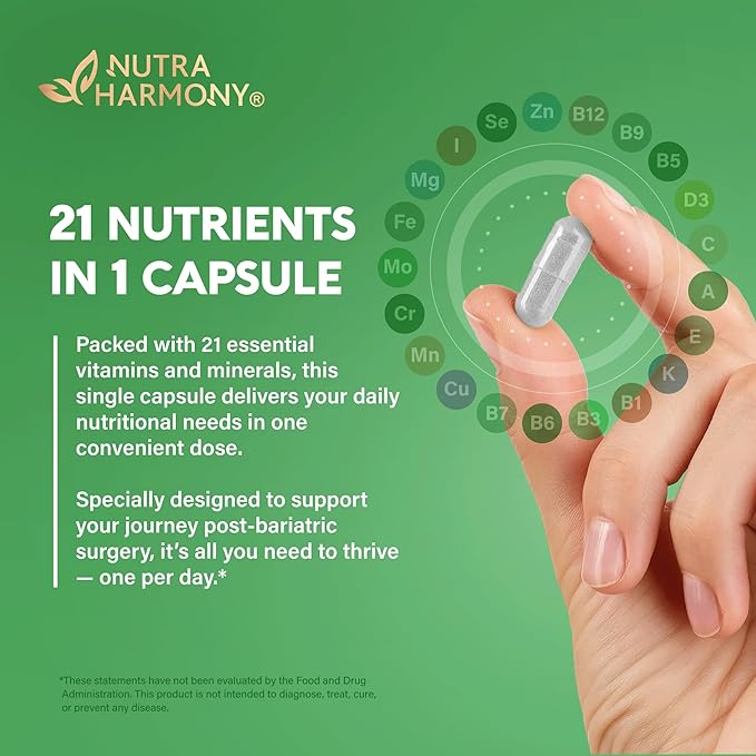 Bariatric Multivitamin - 45 mg Iron Supplements - Made in USA - for Women & Men - All-in-One, 21 Essential Vitamins - Gastric Sleeve Support - Free of Sugar, Gluten & Soy - 90 Capsules