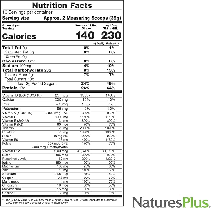 Natures Plus Source of Life Energy Shake, Creamy Granola - 1.1 lbs, Pack of 2 - Provides 13g Complete Protein, Vitamins & Minerals - Non-GMO, Gluten Free, Vegetarian - 26 Total Servings