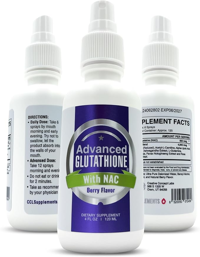 CCL Advanced Glutathione Spray & NAC Supplement, Liquid Glutathione Sublingual, N-Acetyl-cysteine Antioxidant Spray Supports Immune Health - Fresh Flavor, Non-GMO, Vegan, Gluten-Free (120 Servings)