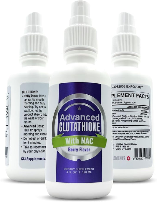 CCL Advanced Glutathione Spray & NAC Supplement, Liquid Glutathione Sublingual, N-Acetyl-cysteine Antioxidant Spray Supports Immune Health - Fresh Flavor, Non-GMO, Vegan, Gluten-Free (120 Servings)