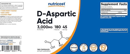 Nutricost D-Aspartic Acid (DAA) Capsules 3000mg Per Serving (180 Capsules) - Non-GMO