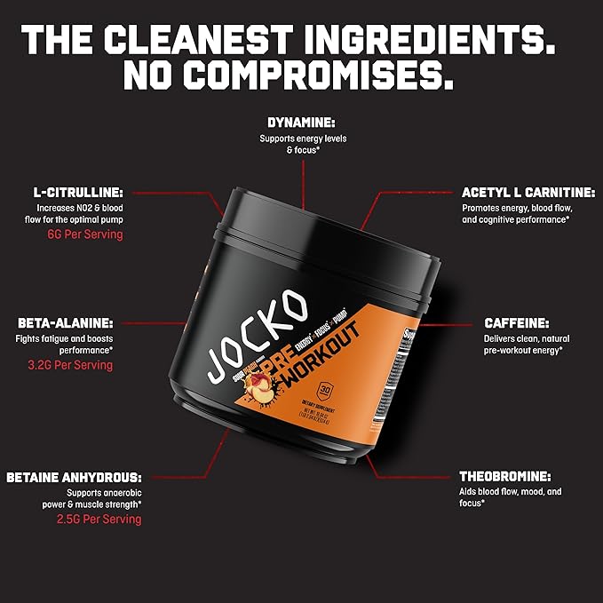 Jocko Fuel Ultimate Pre Workout Powder - Pre-Workout Energy Powder Drink for Men & Women - High Stim Sugar-Free Nootropic Blend to Support Muscle Pump, Energy, & Recovery 200mg Caffeine Sour Peach