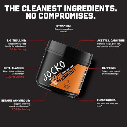 Jocko Fuel Ultimate Pre Workout Powder - Pre-Workout Energy Powder Drink for Men & Women - High Stim Sugar-Free Nootropic Blend to Support Muscle Pump, Energy, & Recovery 200mg Caffeine Sour Peach