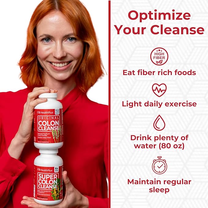 Health Plus Super Colon Cleanse 10 Day Gentle Gut Cleanse Detox, Psyllium Husk, Probiotics for Constipation Relief & Digestive Support, 120 Capsules