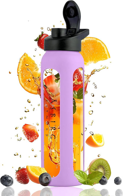 Fitness | Protein Shaker Made of Glass | Protein Shaker | Drinking Bottle | with Spiral Ball | Black (pastel purple)