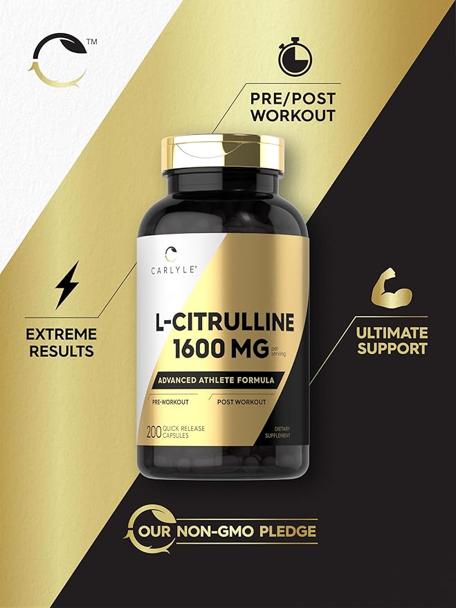 Carlyle L Citrulline Capsules 1600mg | 200 Count | Advanced Athlete Formula Non-GMO, Gluten Free Supplement