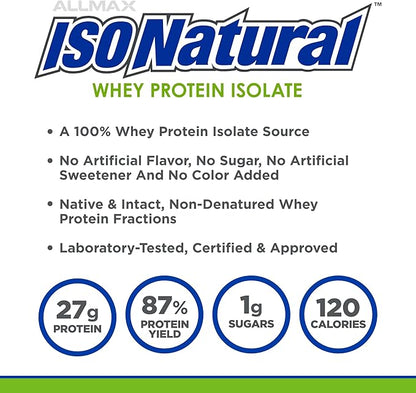 ALLMAX ISONATURAL Whey Protein Isolate, Unflavored - 5 lb - 27 Grams of Protein Per Scoop - Zero Fat & Sugar - 99% Lactose Free - with Prebiotics - No Artificial Flavors - Approx. 78 Servings