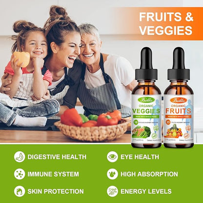 Fruits and Veggies Supplement - Balance of Natural Fruit and Vegetables Liquid Drops 2 Pack, Whole Food Supplement - Filled with Vitamins and Minerals - 2 FL OZ Fruit & 2FL OZ Veggie