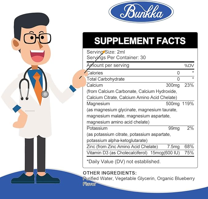 Potassium Magnesium Liquid Drops Supplement with Potassium 99mg, Magnesium 500mg,Calcium, Vitamin D3, Zinc, for Leg Cramps, Energy, Metabolism, for Adult and Kid,Sugar Free