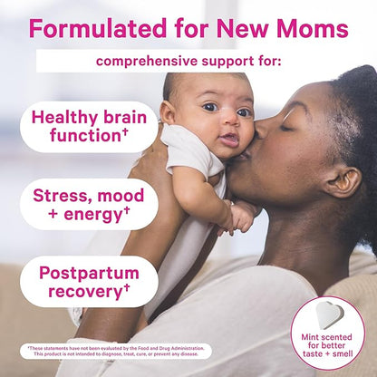 Pink Stork Total Postnatal Vitamins for Women - Mint Essenced Capsules with Vegan DHA, Iron, Folate, and Vitamin B12, Postpartum Recovery Essentials - 1 Month Supply