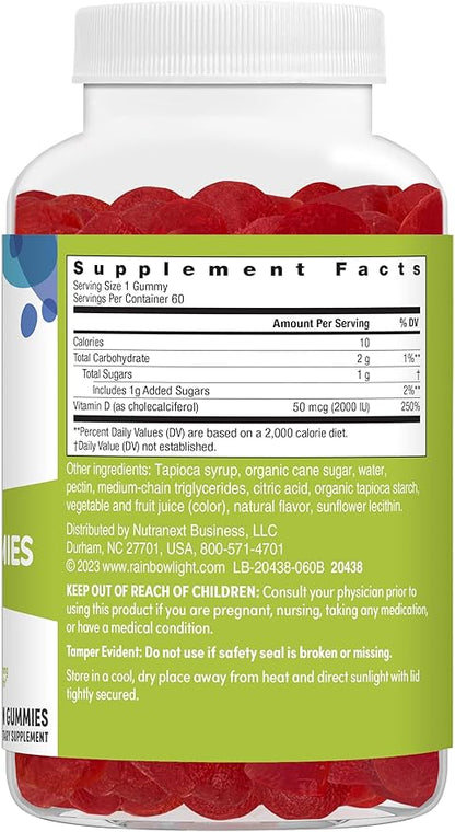 Rainbow Light Vitamin D Gummies, High Potency Vitamin D3 2,000IU Immune Health Support, Helps Support Strong Bones & Teeth, Gluten Free, Vegan, Peach, 60 Gummies