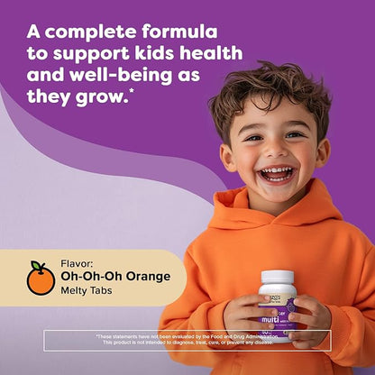 Renzo's Picky Eater Kids Multivitamin with Iron - Dissolving Kids Vitamins with Vitamin D3 & K2 and More - 60 Sugar-Free Melty Tabs, Oh-Oh-Oh Orange Flavor