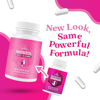 BeLive Myo-Inositol & D-Chiro Inositol Capsules - 90Ct I Inositol Supplement with Folic Acid Supplements for Woman, Optimal 40:1 Ratio (1)