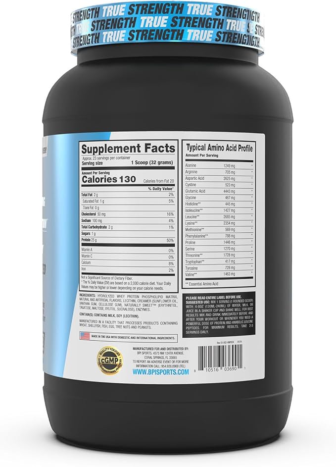 BPI Sports Hydro HD - 100% Hydrolyzed Whey Protein Powder - Muscle Growth, Recovery, 25g of Protein, Low Carb, Low Sugar, Fast Absorbing (23 Servings, Fruity Loopers)