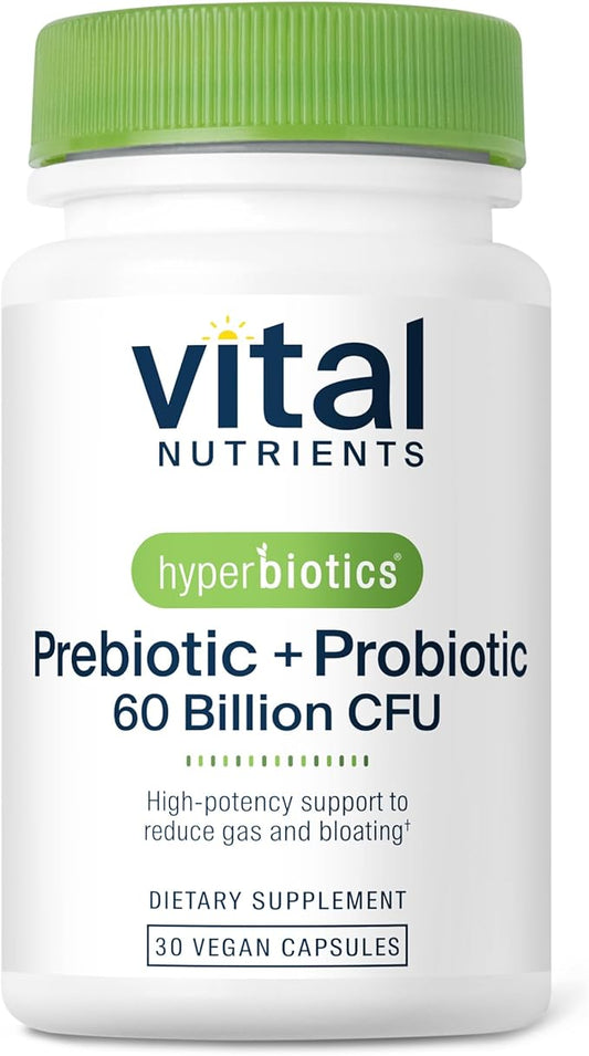 Hyperbiotics Vital Nutrients Prebiotic + Probiotic 60 Billion CFU (Prev. Pre+Pro 60B) | High-Potency Immune & Upper Respiratory Probiotic | Reduce Gas & Bloating | Shelf-Stable | Vegan | 30 Capsules