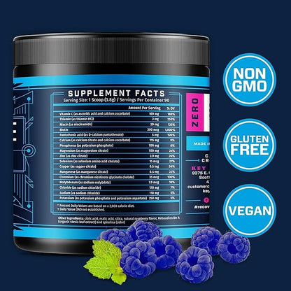 KEY NUTRIENTS Multivitamin Electrolytes Powder No Sugar - Sweet Blue Raspberry Electrolyte Powder - Endurance & Energy Supplement - Hydration Powder - No Calories - 90 Servings - Made in USA