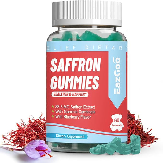 Saffron Supplements Gummies, Saffron Extract for Positive Mood & Calm Nerve, Boost Energy, with Garcinia Cambogia, Vitamin A, B12, Rhodiola Rosea - 60 Gummies
