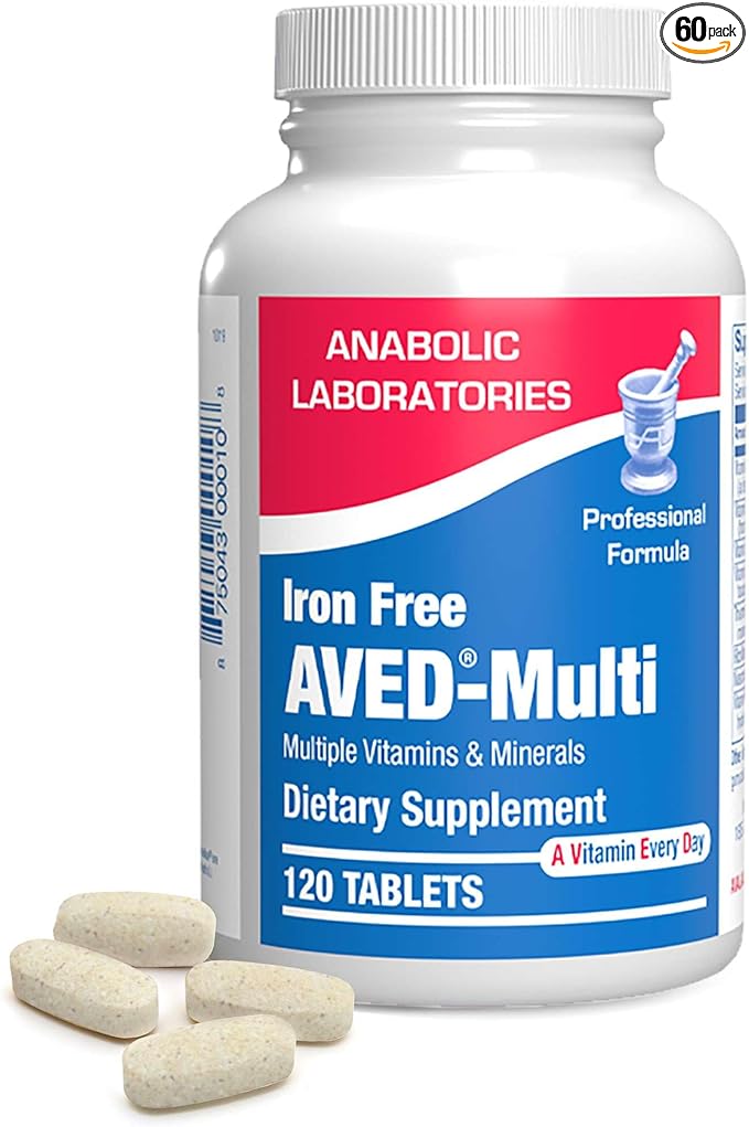 Iron Free Daily Multivitamin for Men and Women, 60 Tablets - AVED Daily Multi Vitamin and Minerals Health Supplement - Vitamins A, C, D, E, Vitamin B Complex, Zinc, Calcium, Magnesium, More